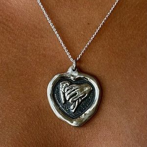 Wax Seal Stamp Pendant - Hold Tight with Love - Sterling Silver - Handmade